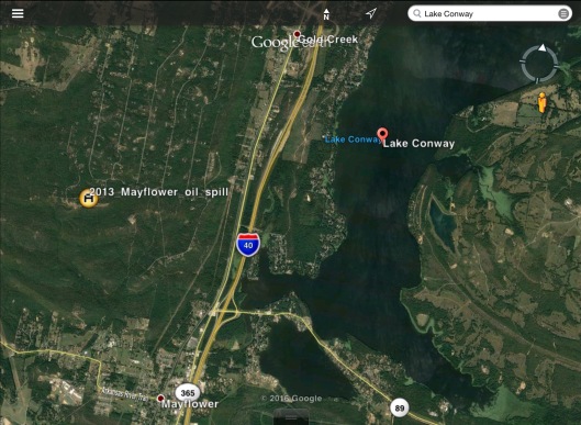 Mayflower Pipeline spill location via Wikipedia and Lake Conway