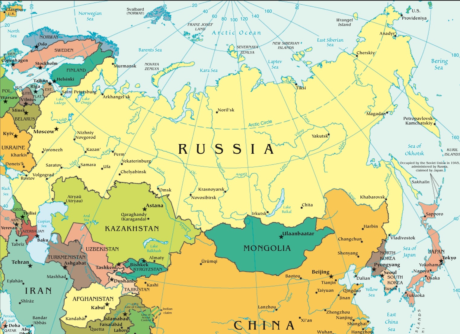 Карта россии с городами 2024 год. Страны граничащие с РФ на карте России. Карта России с границами.